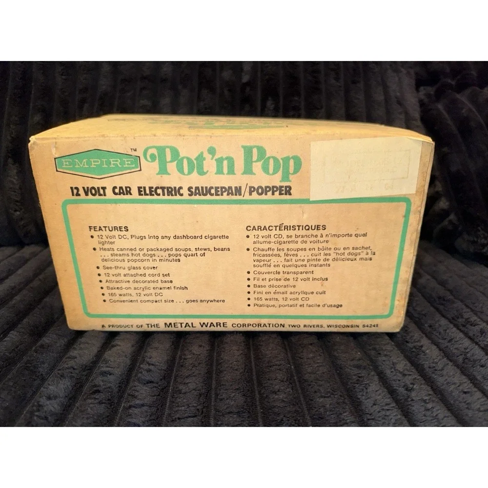 Vintage Travel-Mates Pot 'n Pop 12V Electric Saucepan‎ Popcorn Maker Empire 70s